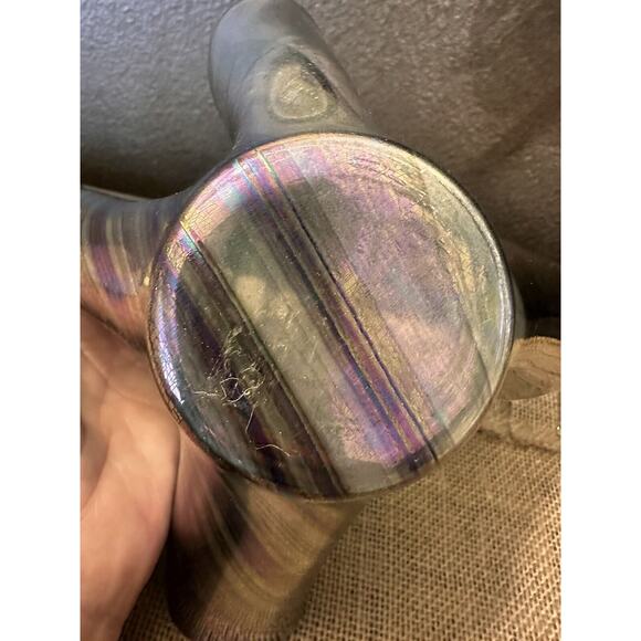 Vintage HAND BLOWN ART GLASS IRIDESCENT HANDKERCHIEF CANDLE HOLDER Vase EUC - Picture 13 of 16